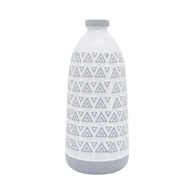 14" Aztec Triangles Ceramic Vase - Gray