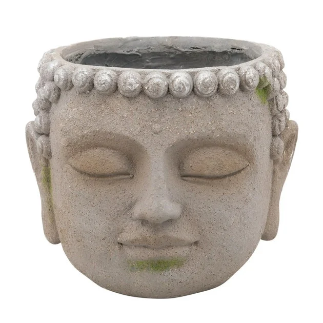 11" Buddha Head Polyresin Planter - Gray
