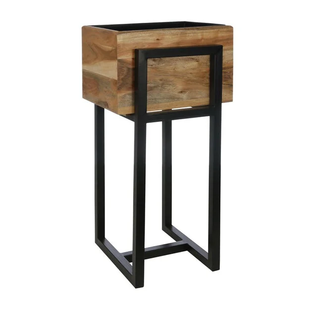14" Wood Square Planter on Metal Base - Brown/Black