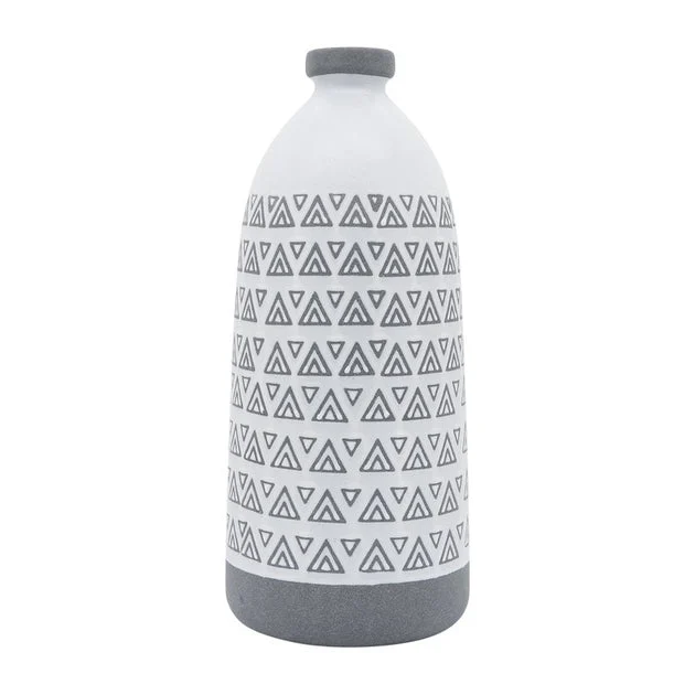 18" Aztec Triangles Ceramic Vase - Gray