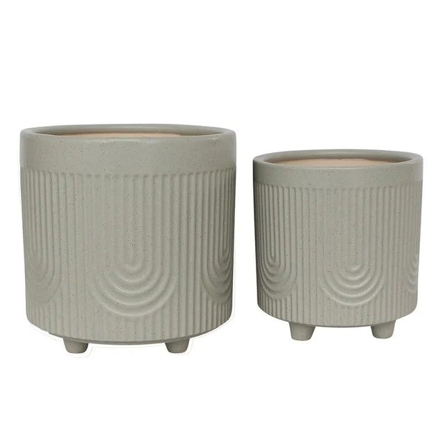 6"/8" Bravais Footed Ceramic Planters Set of 2 - Sage