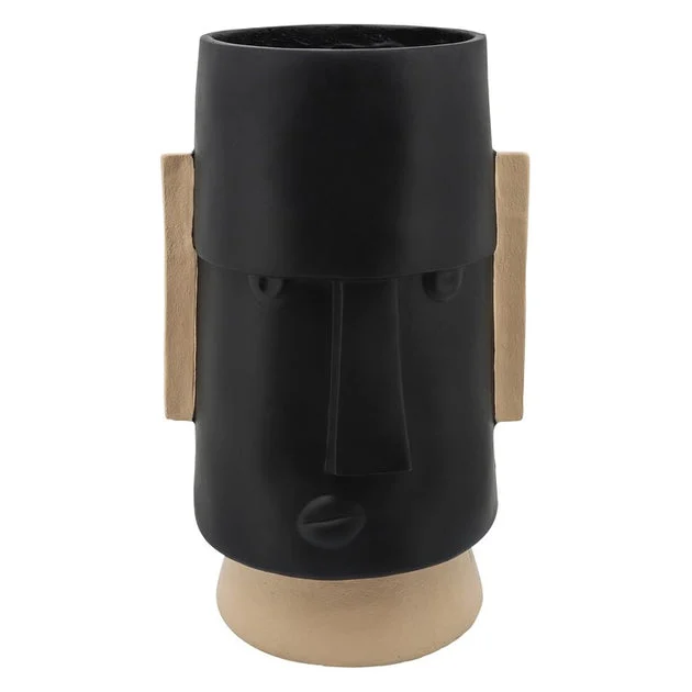 22" Polyresin Angry Comic Face Planter - Black