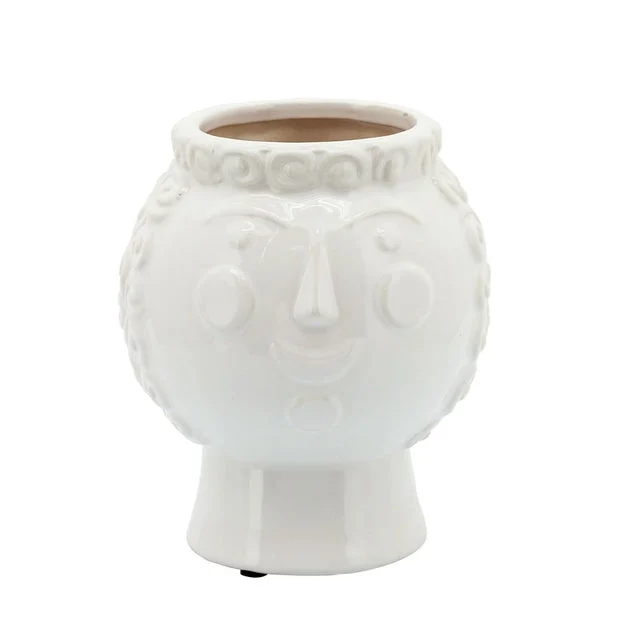 7" Grandma Face Planter - White