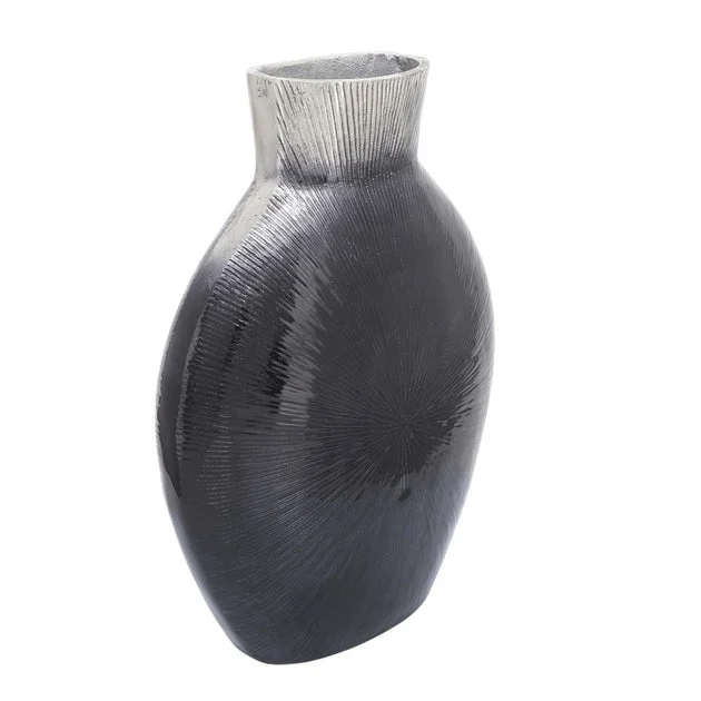 16" Ribbed Metal Two-Tone Vase - Black