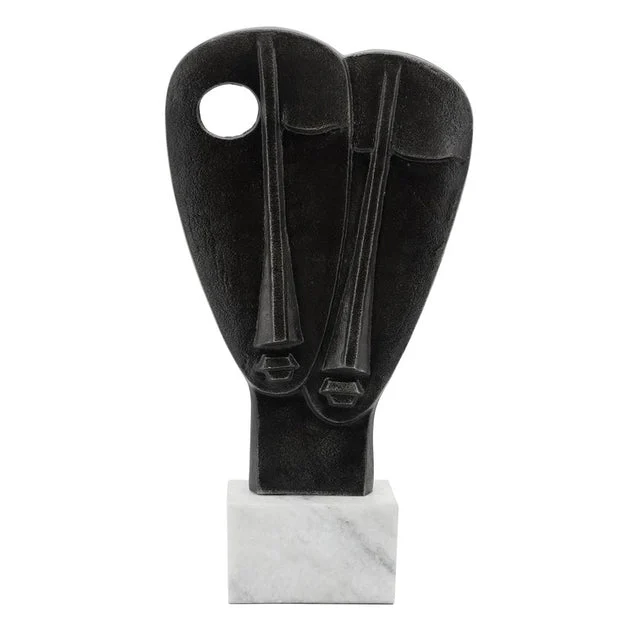 17" Metal Mask Sculpture on Marble Base - Bronze