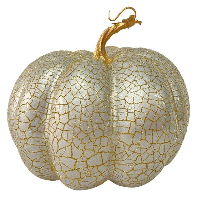 7" Champagne Gold Crackled Fall Harvest Pumpkin Decoration