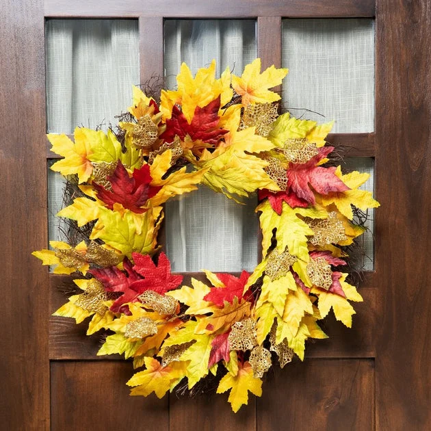 22" Maple Leaf Artificial Fall Harvest Wreath