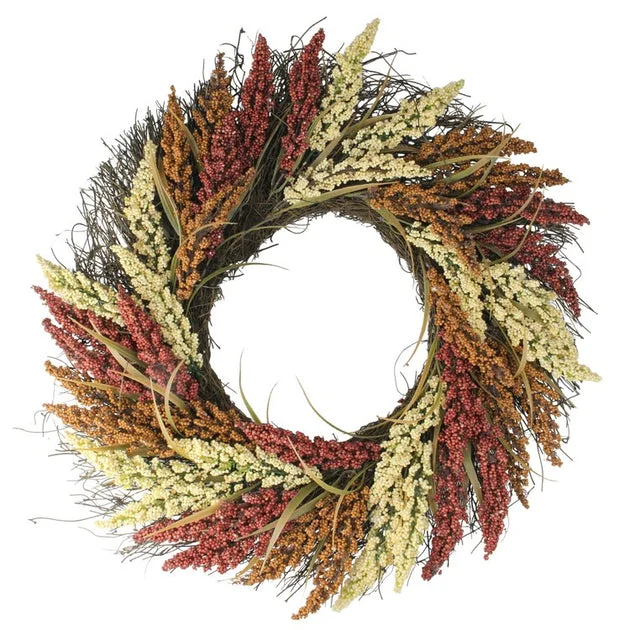 22" Unlit Autumn Harvest Mixed Heather Artificial Grapevine Wreath