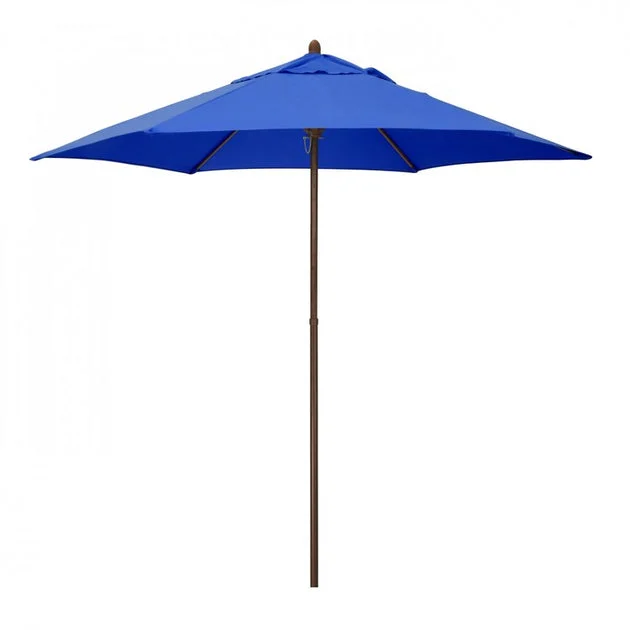 9' Wood-Grained Steel Market Patio Umbrella with Push Lift - Pacific Blue