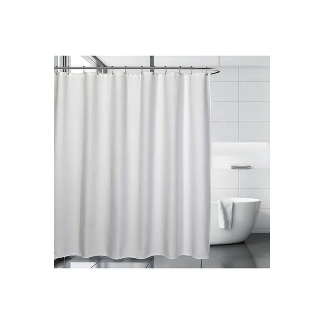 Quaker Waffle White Shower Curtain/Eva Shower Curtain Liner/Annex Chrome Shower Hooks Set