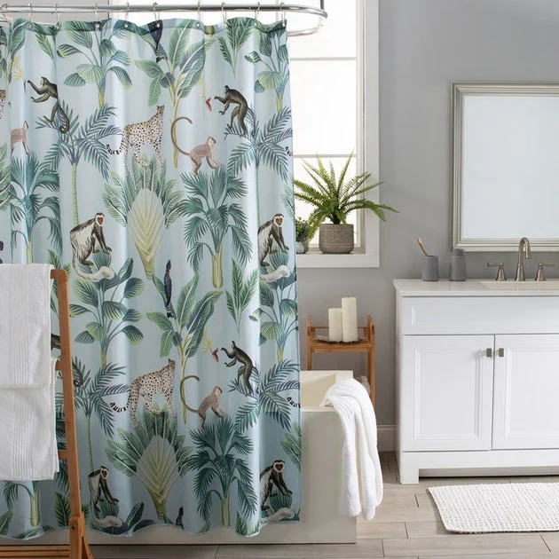 Lampang Shower Curtain/Eva Shower Curtain Liner/Annex Chrome Shower Hooks Set