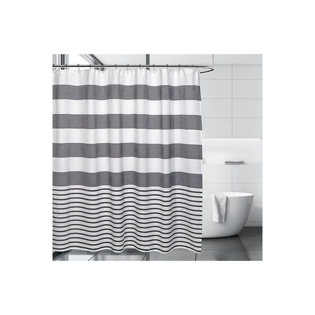 Catalina Shower Curtain Charcoal/White/Eva Shower Curtain Liner/Annex Chrome Shower Hooks Set