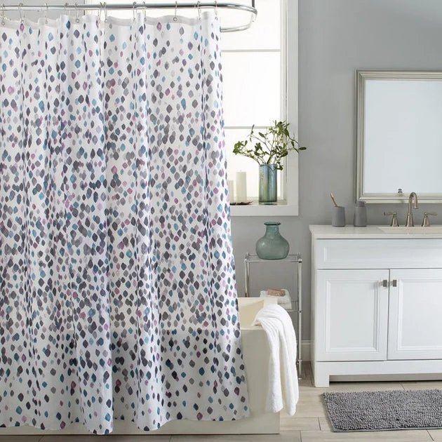 Purple Rain White/Purple Shower Curtain/Eva Shower Curtain Liner/Annex Chrome Shower Hooks Set