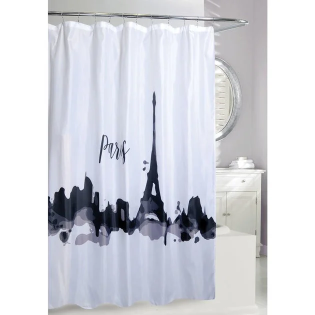 Paris Skyline White/Black Shower Curtain/Eva Shower Curtain Liner/Annex Chrome Shower Hooks Set