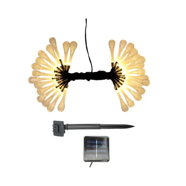 Solar-Powered Crystal Water Drop LED String Lights - Soft White