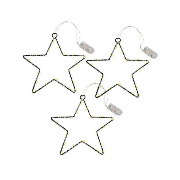Battery-Operated LED Lighted Metal Stars with Timer Set of 3