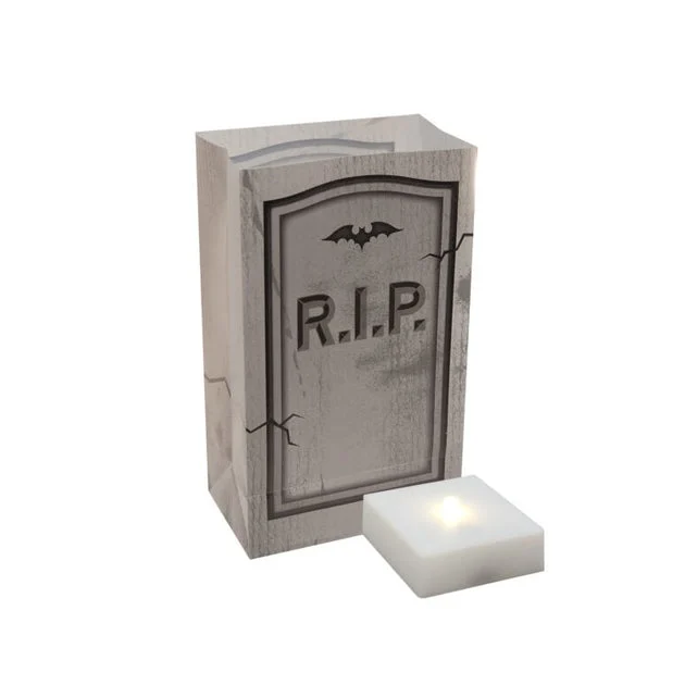 Tombstone Battery-Operated LED Luminaria Kit with Timer Set of 6