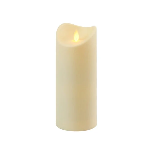 Battery-Operated 12" LED Pillar Candle with Moving Flame and Timer - Cream