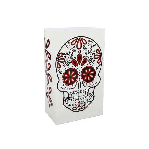 Halloween Sugar Skull Plastic Luminaria Bags Set of 12
