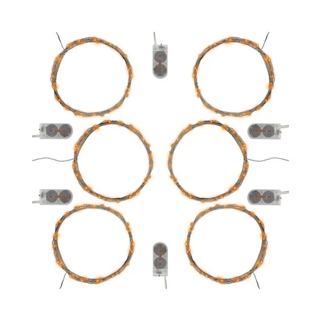 Battery-Operated LED Fairy String Lights with Multi-Functions and Timer Set of 6 -Orange