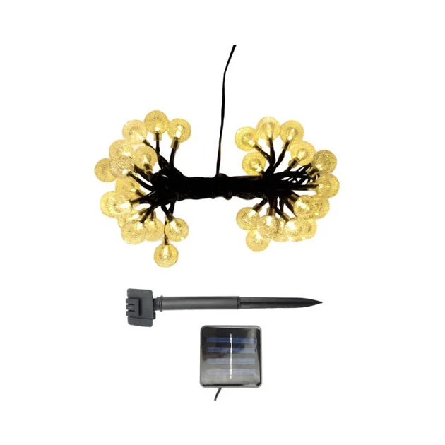Solar-Powered Crystal Ball LED String Lights - Soft White