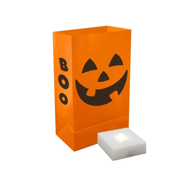 Orange Jack-O'-Lantern Battery-Operated LED Luminaria Kit with Timer Set of 6