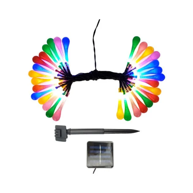 Solar-Powered Crystal Water Drop LED String Lights - Multi-Color