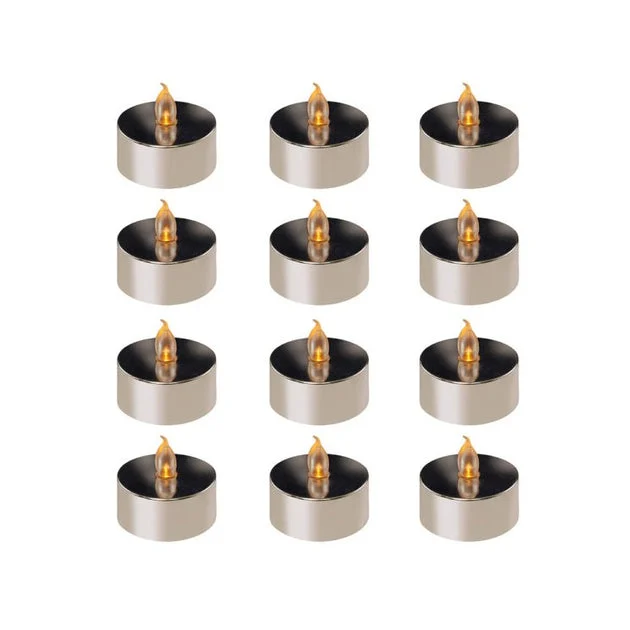 Battery-Operated LED Tealight Candles Set of 12 - Silver