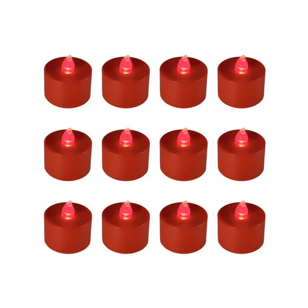 Battery-Operated LED Tealight Candles Set of 12 - Red