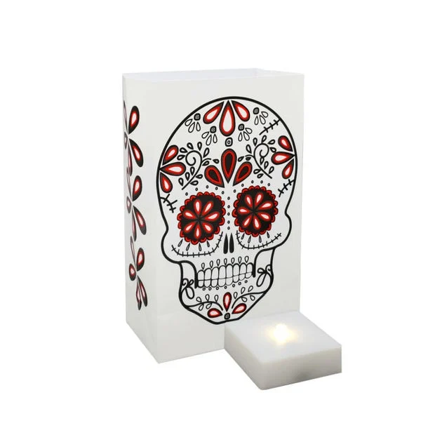 Sugar Skull Battery-Operated LED Luminaria Kit with Timer Set of 6
