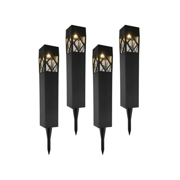 Solar-Powered LED Garden Lights Set of 4 - Black