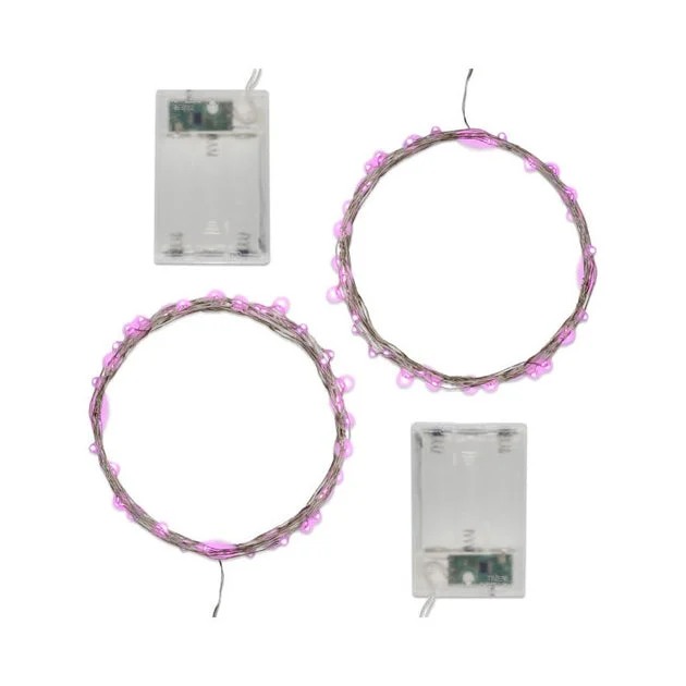 Battery Operated LED Fairy String Lights with Timer Set of 2 - Pink