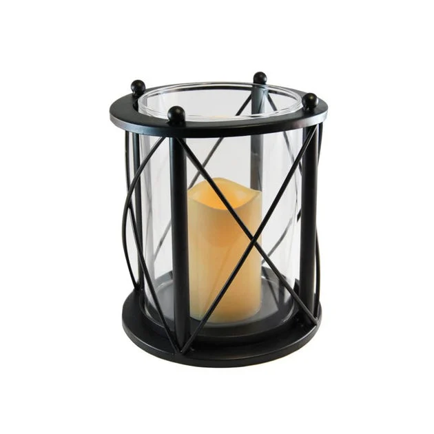 Metal Hurricane with Battery-Operated LED Candle with Timer - Crisscross