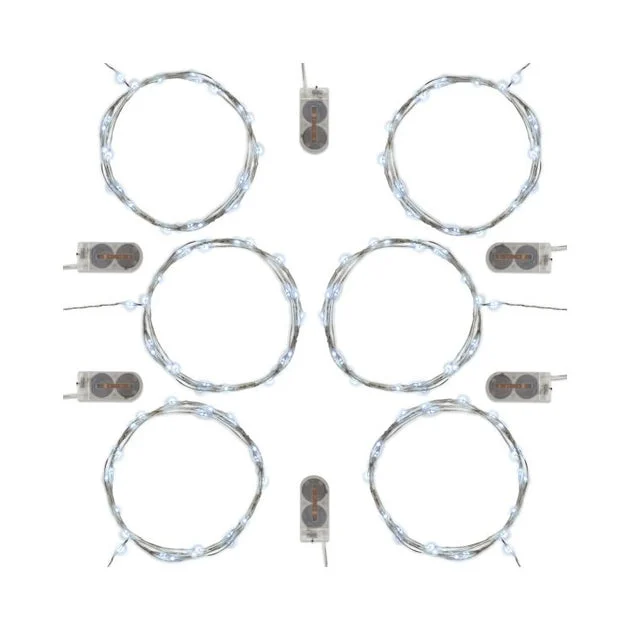 Battery-Operated Multi-Function LED Fairy String Lights Set of 6 - Cool White