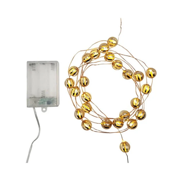 Battery-Operated LED Fairy String Lights with Gold Balls and Timer