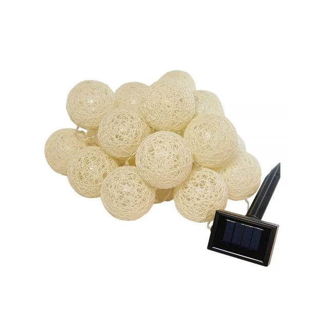 Solar-Powered String Lights with 20 LED Soft White Cotton Globes