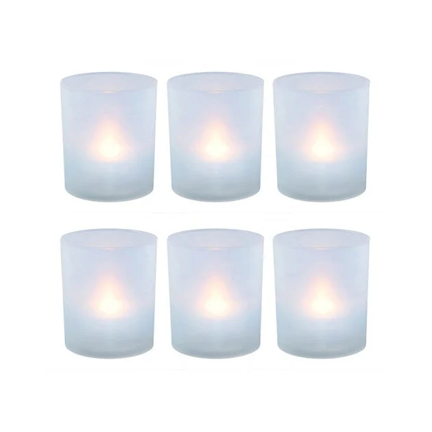 Frosted Votives with Battery-Operated LED Lights Set of 6 - Soft White