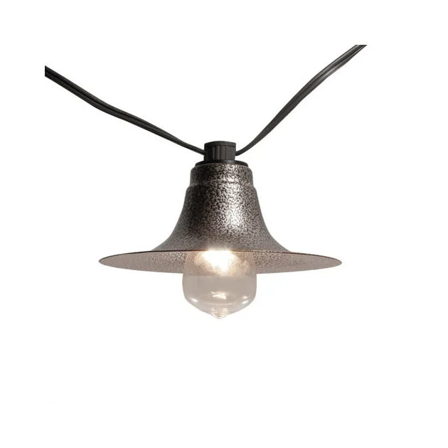Electric Cafe String Lights with 10 Gun Metal Shades