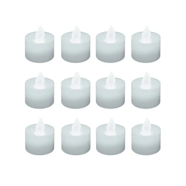 Battery-Operated LED Tealight Candles Set of 12 - Cool White