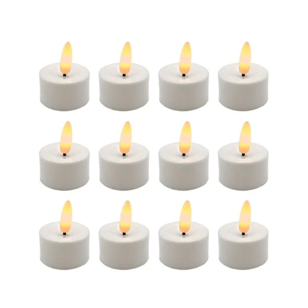 Battery-Operated 3D Wick Flame LED Tealight Candles Set of 12 - White