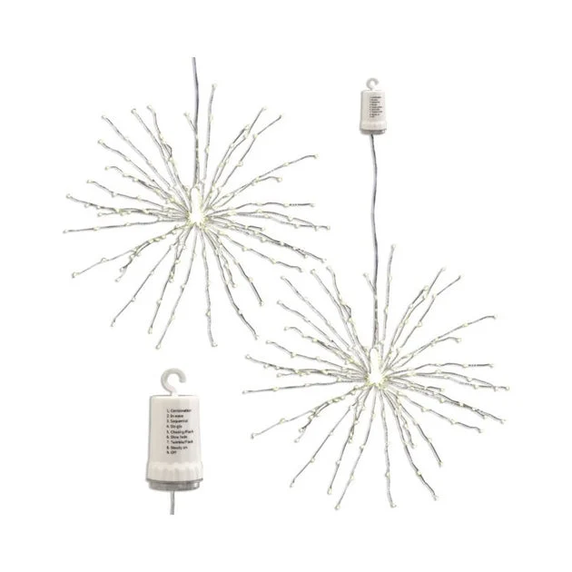 Battery-Operated LED Starburst Lights with Remote Control Set of 2 - White