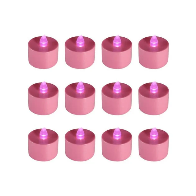 Battery-Operated LED Tealight Candles Set of 12 - Pink