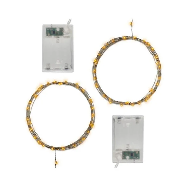 Battery-Operated LED Fairy String Lights with Timer Set of 2 - Amber