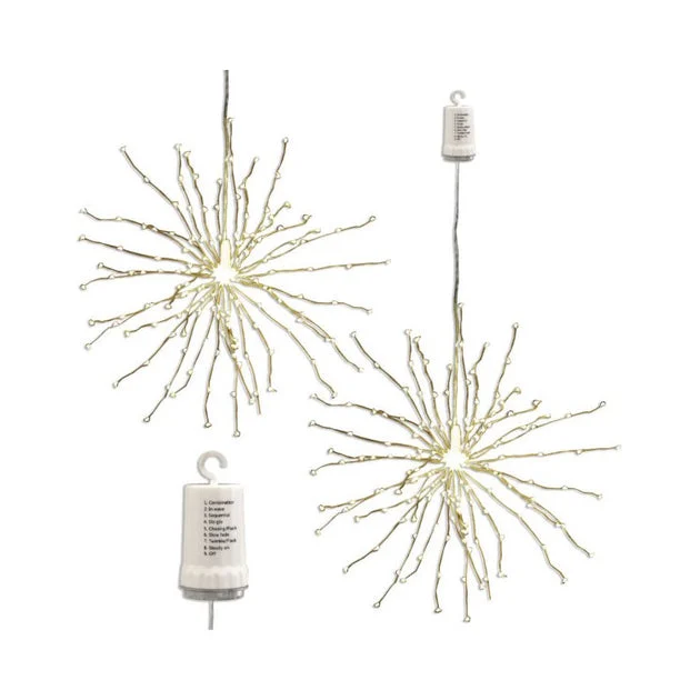 Battery-Operated LED Starburst Lights with Remote Control Set of 2 - Copper