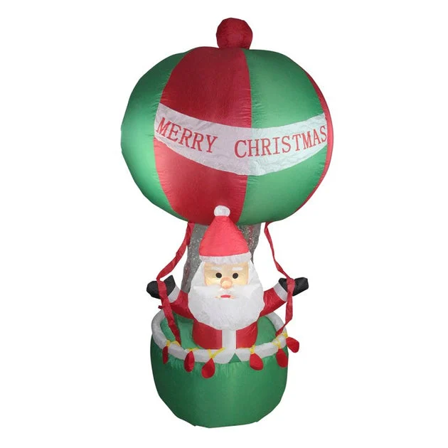 72" Red and Green Inflatable Santa in Hot Air Balloon Lighted Christmas Outdoor Decor