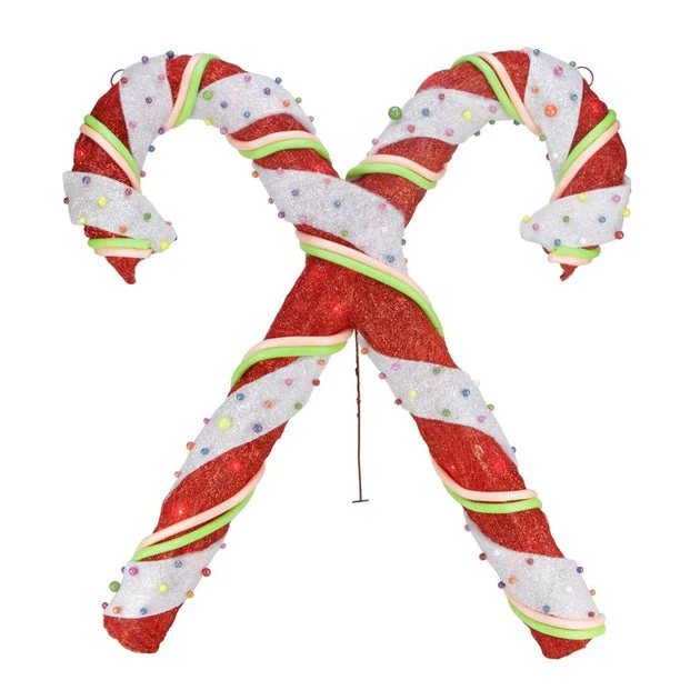 26" Lighted Sisal Double Candy Cane Christmas Outdoor Decoration