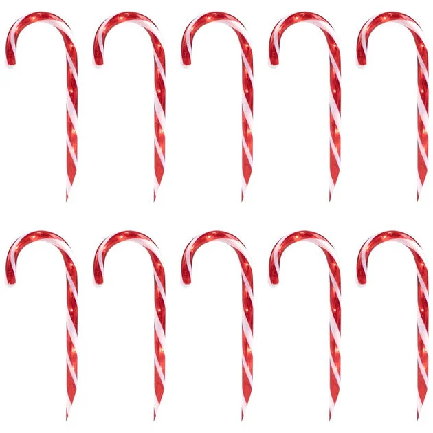 12" Lighted Outdoor Candy Cane Christmas Pathway Markers Set of 10