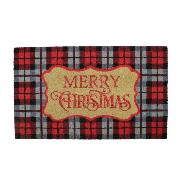 18" x 30" Plaid "Merry Christmas" Outdoor Coir Doormat