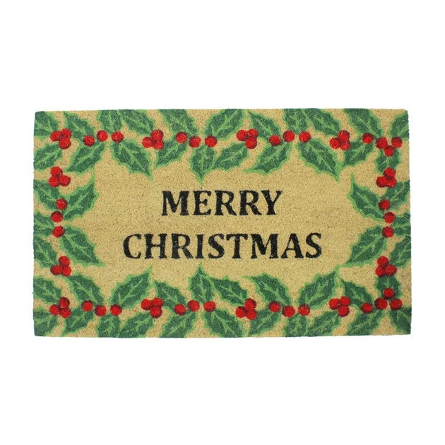18" x 30" Natural Coir Holly Berries "Merry Christmas" Doormat