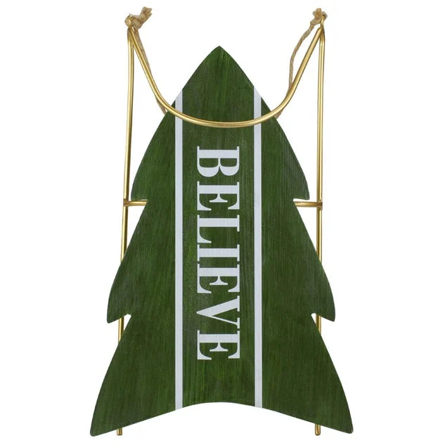 18.25" Wooden "Believe" Christmas Snow Sled Decoration
